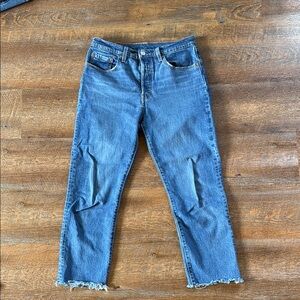 Levi's Blue Ankle Cropped Jeans with Distressed Details